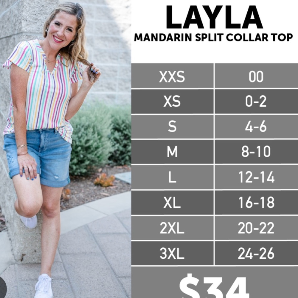 Lularoe Layla mandarin split collar Tee NWT Blue - Picture 4 of 5